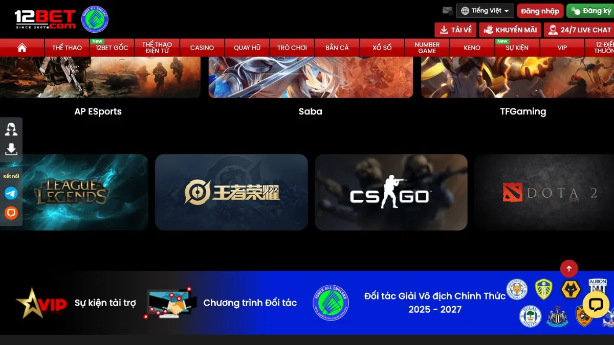 12Bet Esports - cá cược thể thao điện tử LOL Dota 2 CS2 Valorant