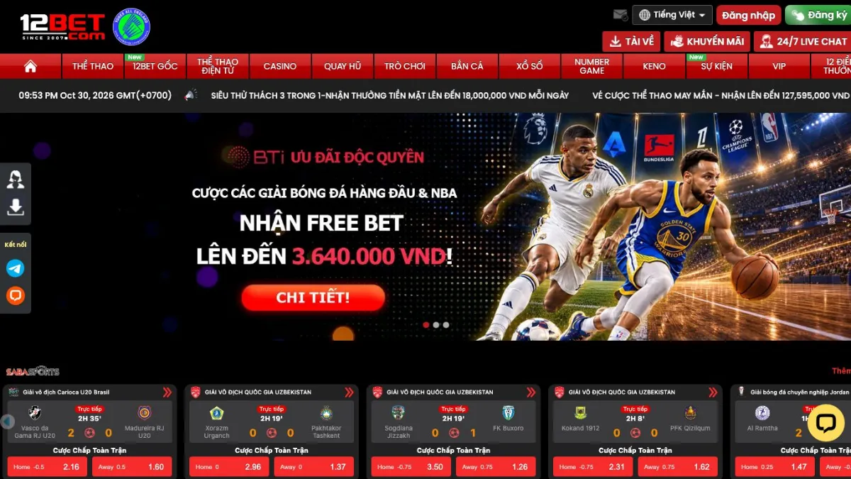 12Bet thể thao - cá cược thể thao trực tuyến với tỷ lệ kèo cạnh tranh