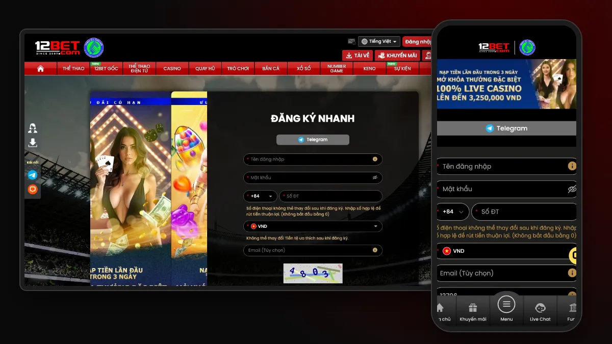 Đăng ký 12Bet - hướng dẫn tạo tài khoản 12Bet chi tiết