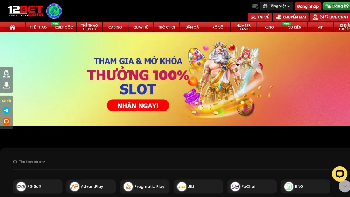 Khuyến mãi slots 12Bet - freespin miễn phí và giải Jackpot đặc biệt