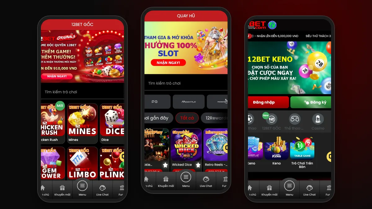 Sản phẩm cá cược 12Bet - thể thao, casino, slots, esports