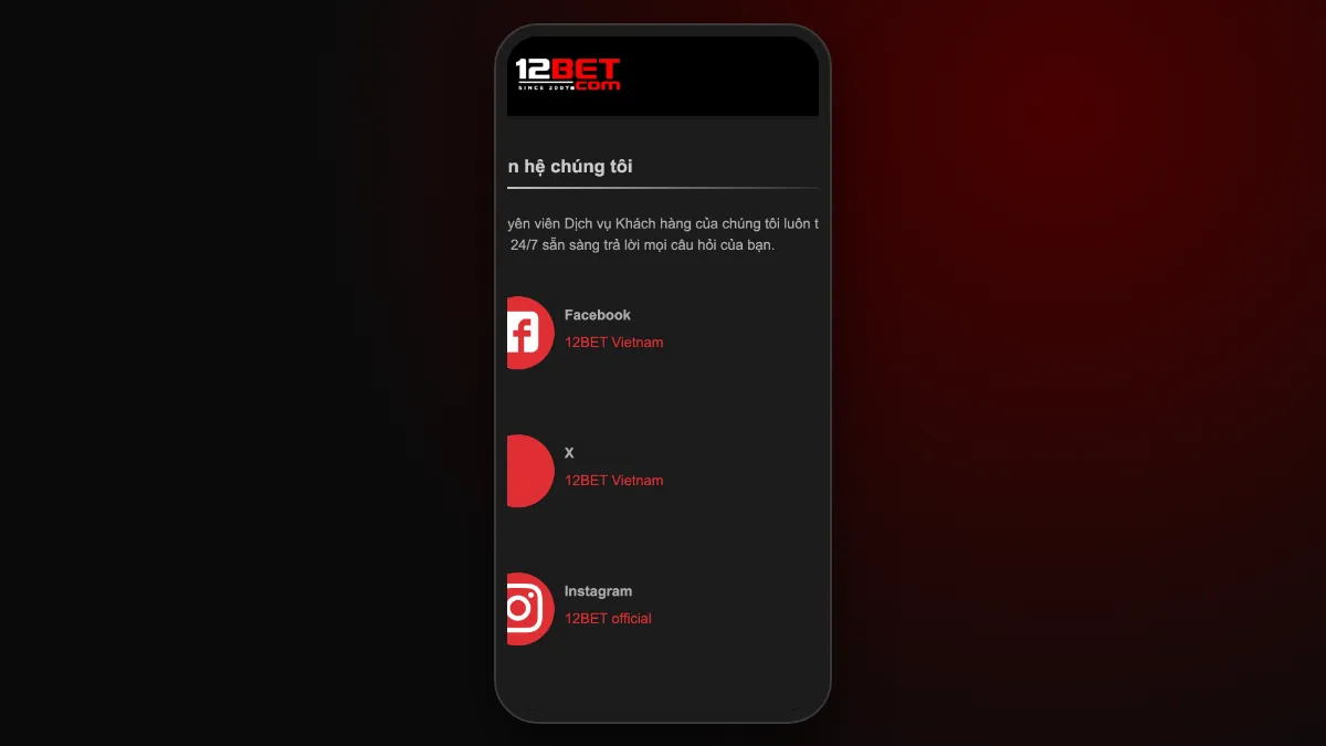Thông tin liên hệ 12Bet Help - hotline email Telegram đầy đủ